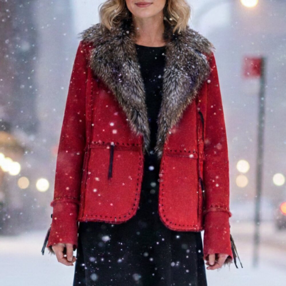 REGENT PARK jacket faux suede with faux coyote fur accent - L